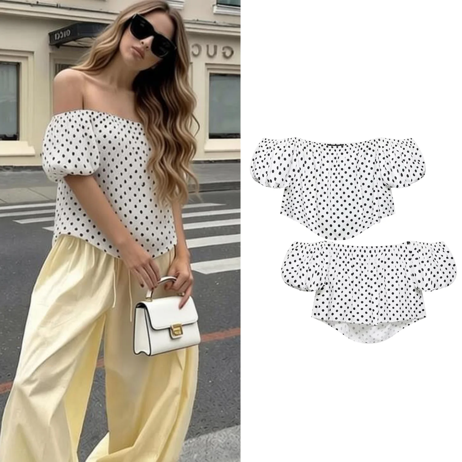 French Style Romantic Women's White Polka Dot Tops Summer Female Chic Off-Shoulder Puff Sleeve Top Lady Sexy T-Shirt
French Style Romantic Women's White Polka Dot Tops Summer Female Chic Off-Shoulder Puff Sleeve Top Lady Sexy T-Shirt