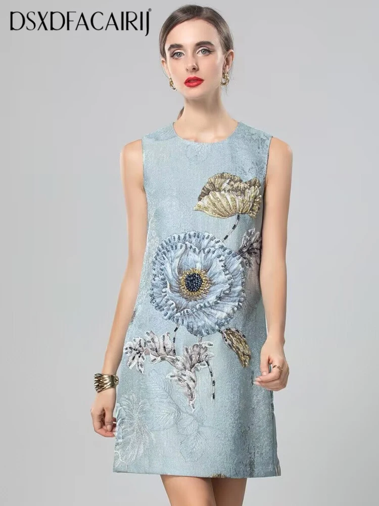 DSXDFACAIRIJ Vintage Beading Jacquard O-Neck Sleeveless Vest Dress for Women Mini Summer Fashion Female
DSXDFACAIRIJ Vintage Beading Jacquard O-Neck Sleeveless Vest Dress for Women Mini Summer Fashion Female