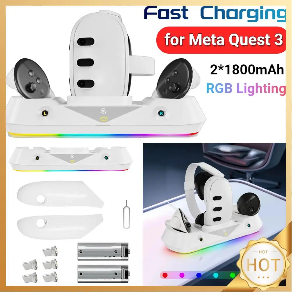 VR Charging Dock VR Headset Controller Charger RGB Lighting Mode Display Stand 2*1800mAh Battery for Meta Quest 3 VR Accessories
VR Charging Dock VR Headset Controller Charger RGB Lighting Mode Display Stand 2*1800mAh Battery for Meta Quest 3 VR Accessories