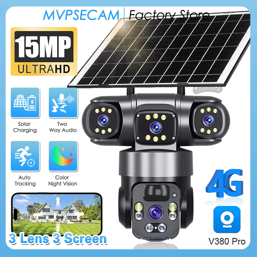 8K 15MP 3 Lens 3 Screens Wifi Or 4G Sim Solar Camera Outdoor Surveillance Wireless Cctv PTZ IP66 Security Solar Panel Cameras
8K 15MP 3 Lens 3 Screens Wifi Or 4G Sim Solar Camera Outdoor Surveillance Wireless Cctv PTZ IP66 Security Solar Panel Cameras