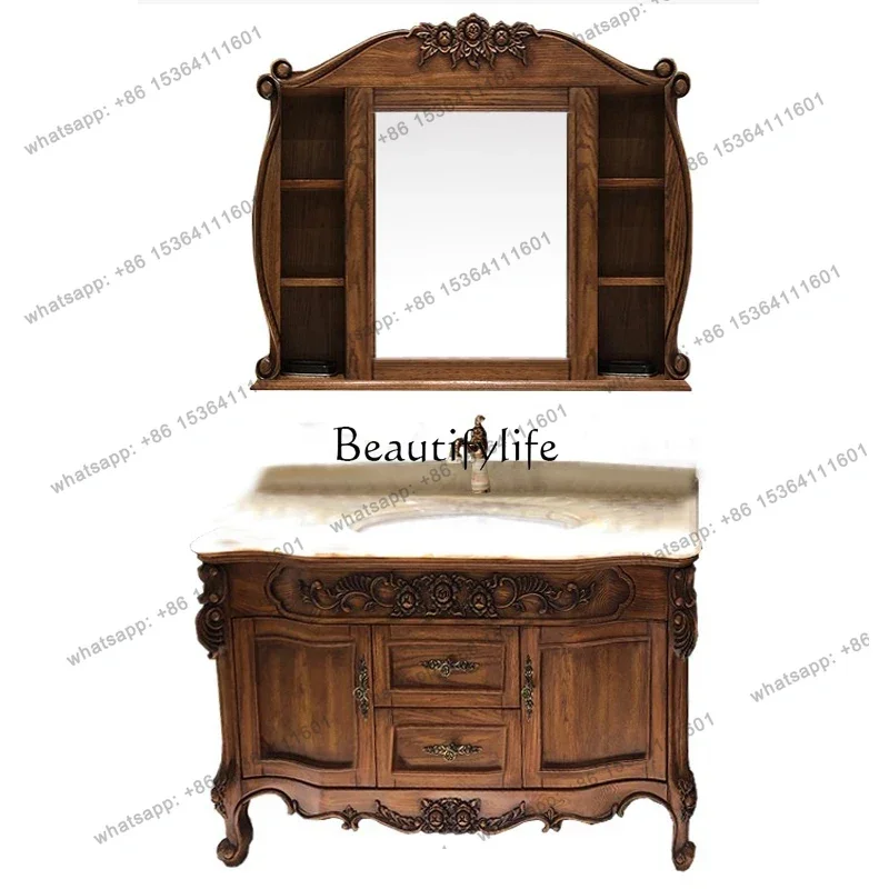 European Bathroom Cabinet Double Basin Solid Wood Antique Wash Basin Combination Large Apartment Mirror Cabinet Washstand
European Bathroom Cabinet Double Basin Solid Wood Antique Wash Basin Combination Large Apartment Mirror Cabinet Washstand