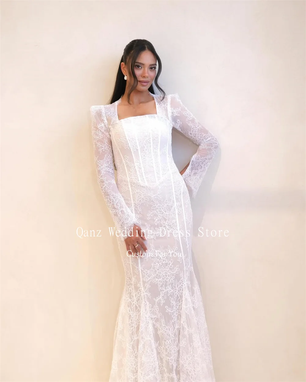 Qanz Exquisite Lace Wedding Dresses Women Satrpless Mermaid Long Sleeves Appliques Bridal Gowns Boho Robe De Mariee Customized
Qanz Exquisite Lace Wedding Dresses Women Satrpless Mermaid Long Sleeves Appliques Bridal Gowns Boho Robe De Mariee Customized