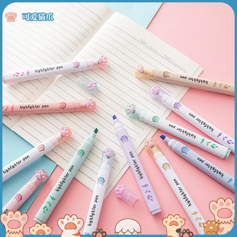 6Pcs/Set Kawaii Cat paw Fluorescent Highlighter Pens Markers Pastel Drawing Pen Student School Office Supplies Cute Stationery
6Pcs/Set Kawaii Cat paw Fluorescent Highlighter Pens Markers Pastel Drawing Pen Student School Office Supplies Cute Stationery