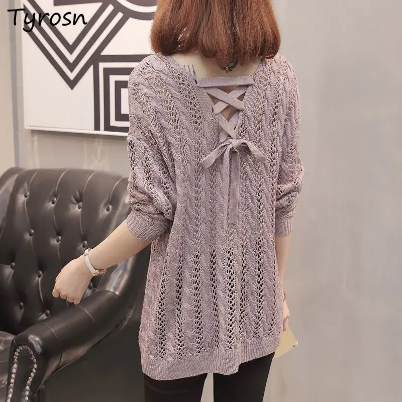 Pullovers Women V-neck Korean Fashion Hollow Out Loose Fit All-match Solid Lace-up Backless Streetwear Spring Autumn Tops Y2k
Pullovers Women V-neck Korean Fashion Hollow Out Loose Fit All-match Solid Lace-up Backless Streetwear Spring Autumn Tops Y2k