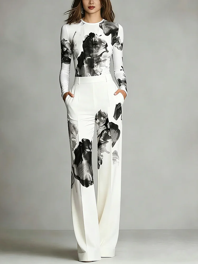 Women’s Casual Fashion 2 Piece Set Long Sleeve Slim Fit Top & Wide Leg Pants Print With Pocket Fashion Office Holiday Outfit Set
Women’s Casual Fashion 2 Piece Set Long Sleeve Slim Fit Top & Wide Leg Pants Print With Pocket Fashion Office Holiday Outfit Set