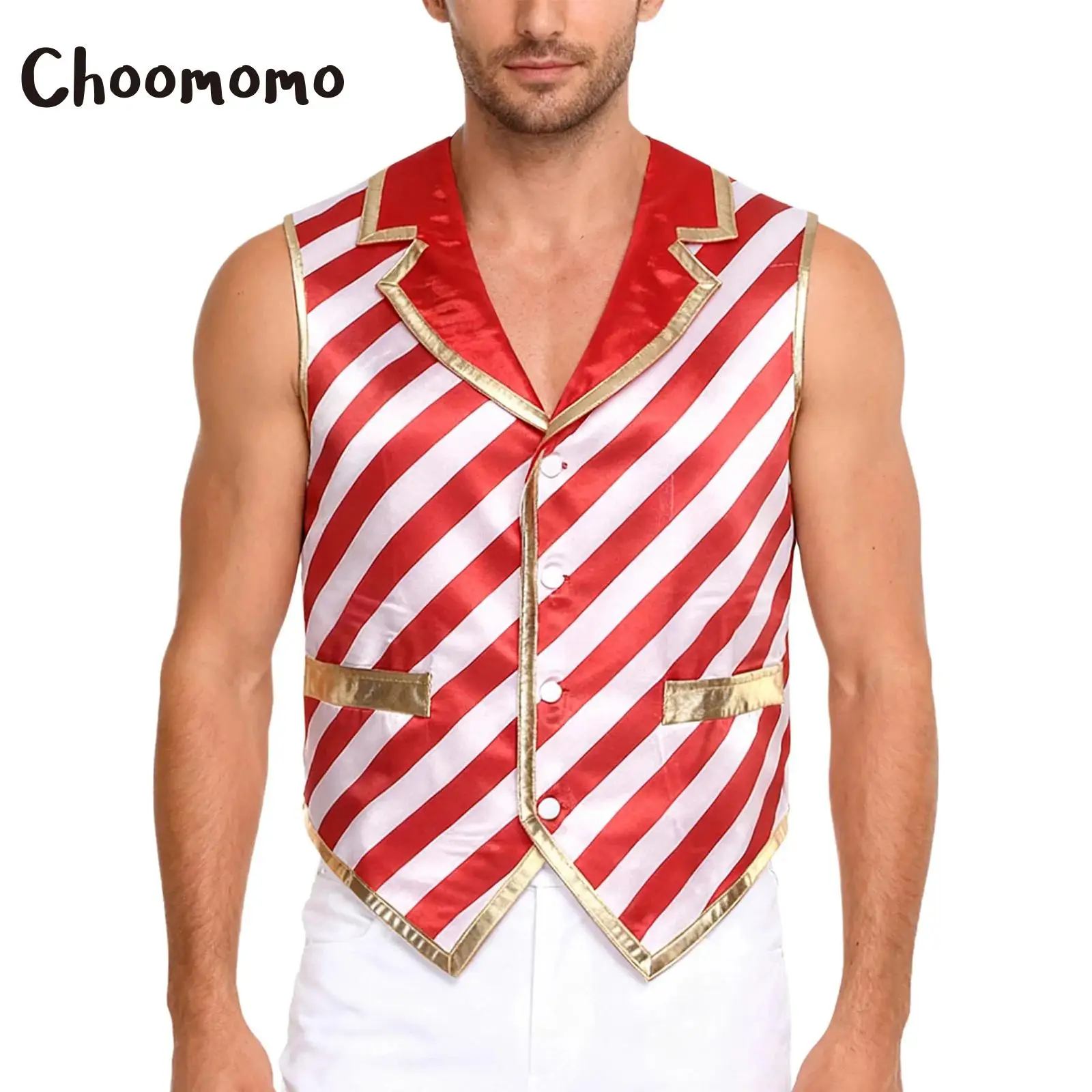 Mens Christmas Candy Cane Striped Vest Metallic Shiny Trim V Neck Pointed Hem Waistcoat Xmas Elf Circus Cosplay Santa Claus Top
Mens Christmas Candy Cane Striped Vest Metallic Shiny Trim V Neck Pointed Hem Waistcoat Xmas Elf Circus Cosplay Santa Claus Top