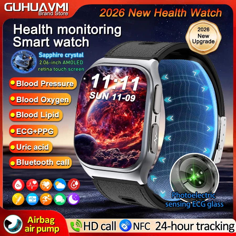 ECG+PPG Smartwatch Men Blood oxygen Blood Pressure Air pump+airbag type Bluetooth Call Health NFC Smart Watch 2026 New upgrade
ECG+PPG Smartwatch Men Blood oxygen Blood Pressure Air pump+airbag type Bluetooth Call Health NFC Smart Watch 2026 New upgrade