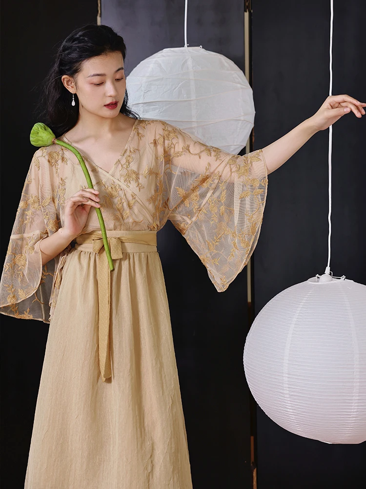 Hansu New Chinese Sle Long irt Set with V-Ne Improved Hanfu Design Cysanthemum Floating on Jade Cotton Linen Feel
Hansu New Chinese Sle Long irt Set with V-Ne Improved Hanfu Design Cysanthemum Floating on Jade Cotton Linen Feel