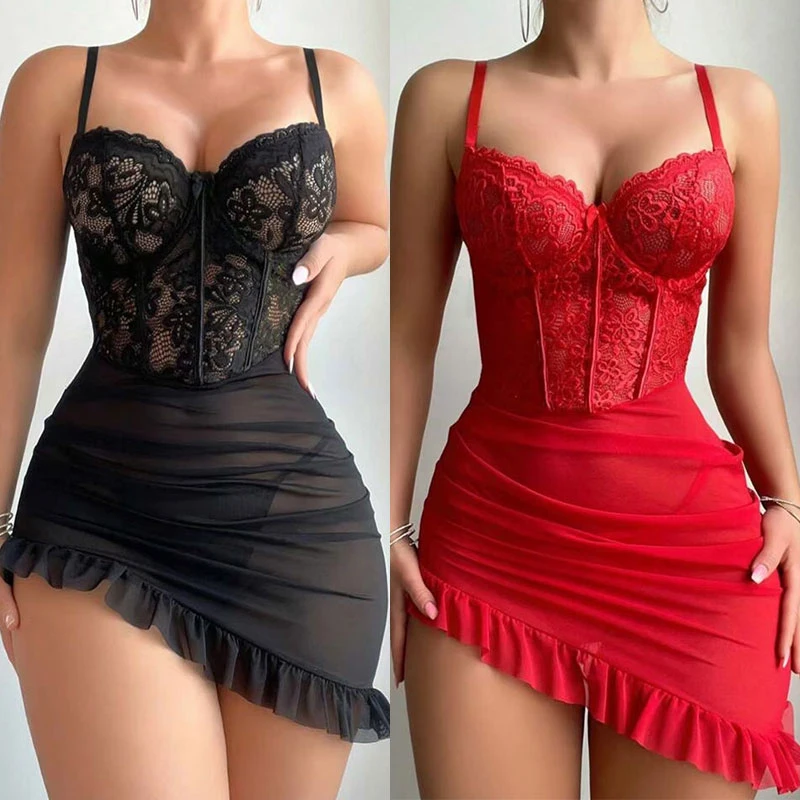 See Through Lace Nightdress Lingerie Sets Delicate Sexy Nighty Red Black Underwire Bra Erotic Set Sexy Fairy Lingerie Women's
See Through Lace Nightdress Lingerie Sets Delicate Sexy Nighty Red Black Underwire Bra Erotic Set Sexy Fairy Lingerie Women's