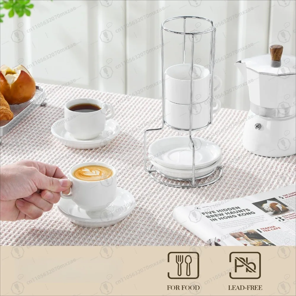 Porcelain Espresso Cups Set of 4, 3oz/5oz/8oz Stackable Porcelain Cups with Saucers & Metal Stand for Home Barista(White,Green)
Porcelain Espresso Cups Set of 4, 3oz/5oz/8oz Stackable Porcelain Cups with Saucers & Metal Stand for Home Barista(White,Green)