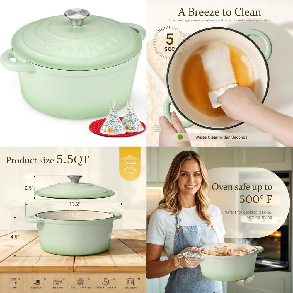 Enameled Cast Iron Dutch Oven 5.5QT Pot with Lid and Cotton Potholders - Heavy-Duty Cookware for Braising, Stewing, and More
Enameled Cast Iron Dutch Oven 5.5QT Pot with Lid and Cotton Potholders - Heavy-Duty Cookware for Braising, Stewing, and More