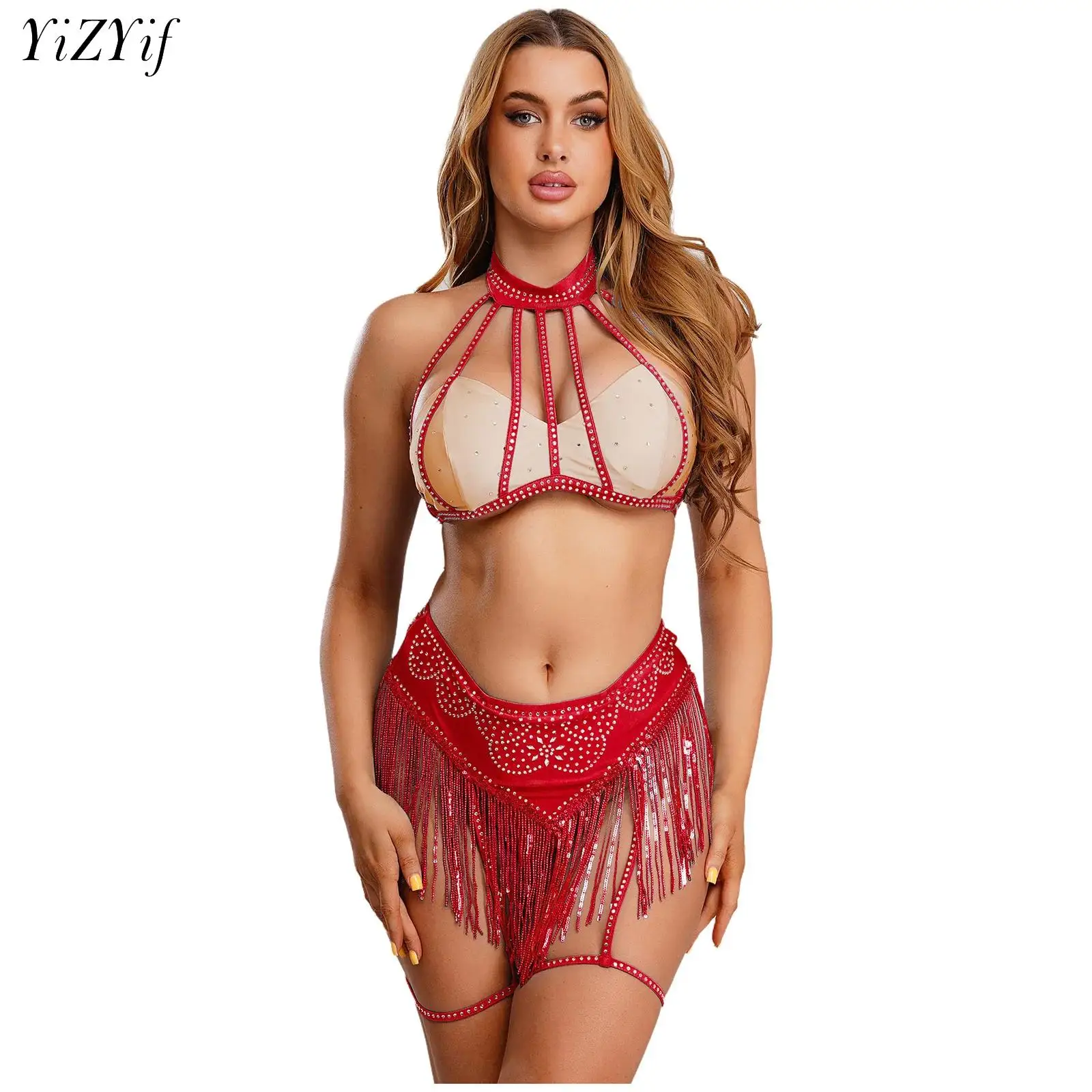 Женский костюм для танца живота, блестящие стразы, Холтер, клетка, укороченный топ, трусы с кисточками и подвязками на бедрах для карнавальной клубной вечеринки
Женский костюм для танца живота, блестящие стразы, Холтер, клетка, укороченный топ, трусы с кисточками и подвязками на бедрах для карнавальной клубной вечеринки