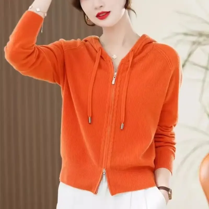 Solid Color Sweater Jacket Spring Autumn Outerwear Cashmere Sweater Hooded Cardigan Women's Knitted Outerwear Long Sleeved Loose
Solid Color Sweater Jacket Spring Autumn Outerwear Cashmere Sweater Hooded Cardigan Women's Knitted Outerwear Long Sleeved Loose