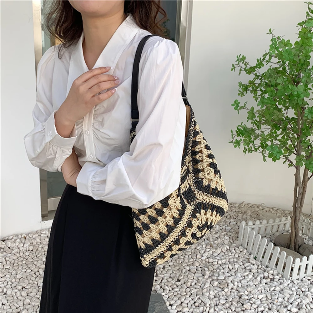 Women Vacation Shoulder Bag Large Capacity Straw Woven Tote Bag Stripes Woven Shoulder Bag All-matched Top-Handle Bag
Women Vacation Shoulder Bag Large Capacity Straw Woven Tote Bag Stripes Woven Shoulder Bag All-matched Top-Handle Bag