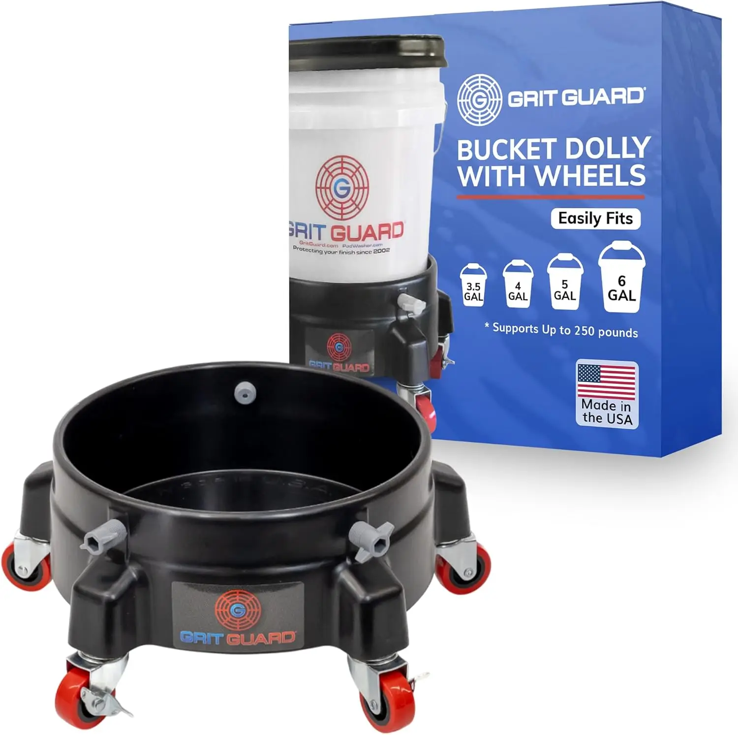 Rolling Detailing Wash Bucket Dolly with 5 Wheels and Locking Casters for 2.5-6 Gallon Buckets, Black
Rolling Detailing Wash Bucket Dolly with 5 Wheels and Locking Casters for 2.5-6 Gallon Buckets, Black