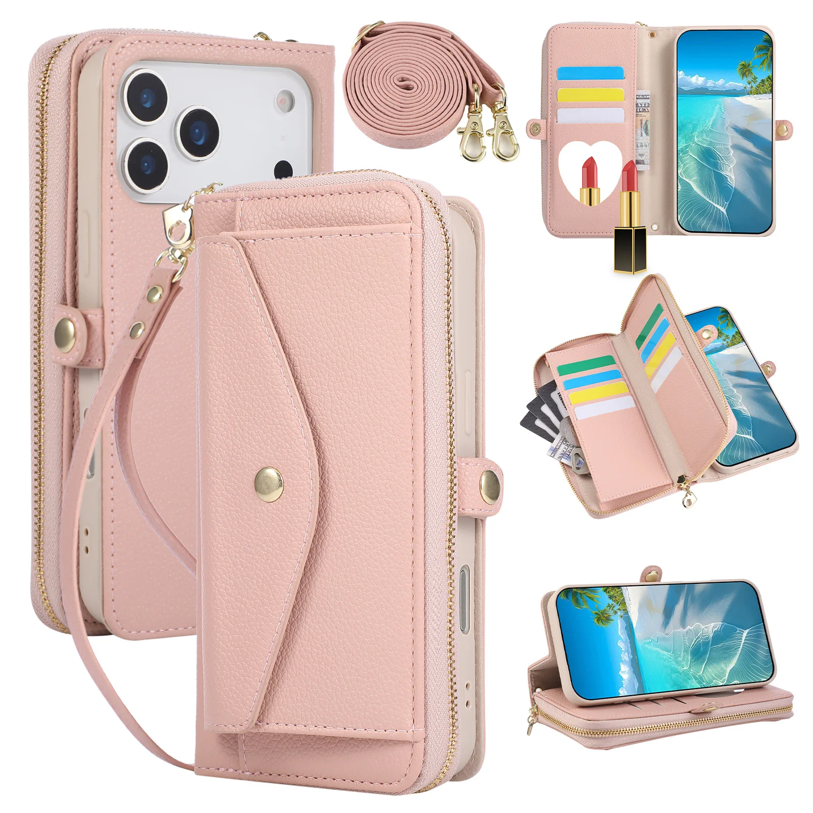 Lanyard Zipper Leather Cards Bag Wallet Phone Case for IPhone 17 Air 16 15 14 13 12 Pro Max 16 Plus Crossbody Purse Phone Cover
Lanyard Zipper Leather Cards Bag Wallet Phone Case for IPhone 17 Air 16 15 14 13 12 Pro Max 16 Plus Crossbody Purse Phone Cover