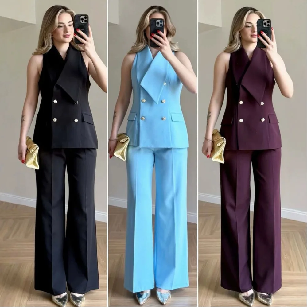 Elegant Blazer Vest 2 Piece Set Sleeveless Top Straight Leg Pants Matching Suit Spring Summer Office
Elegant Blazer Vest 2 Piece Set Sleeveless Top Straight Leg Pants Matching Suit Spring Summer Office