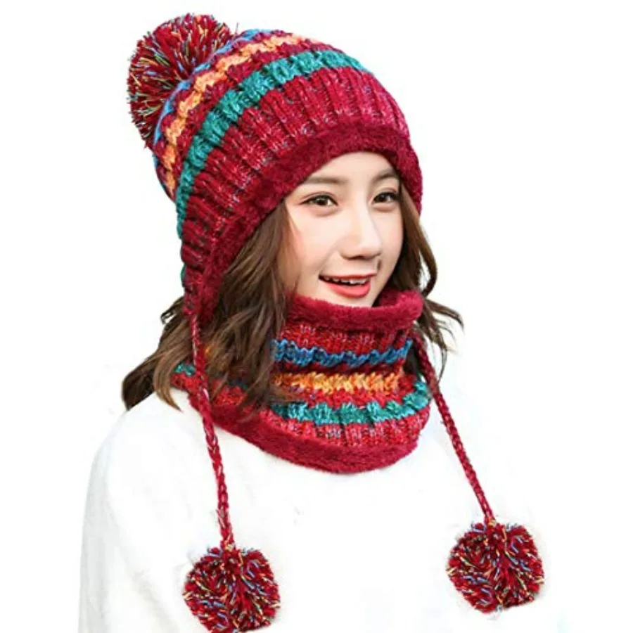 Women Winter Beanie Hat Circle Scarf Set Pompoms Peruvian Ski Snow Ear Flaps Cold Weather Warm Sherpa Knit Hats Fleece Lined
Women Winter Beanie Hat Circle Scarf Set Pompoms Peruvian Ski Snow Ear Flaps Cold Weather Warm Sherpa Knit Hats Fleece Lined