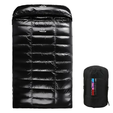 90% White Goose Down Double Sleeping Bag 220x130cm 600g with Compression Sack for Backpacking Camping Hiking Traveling Black