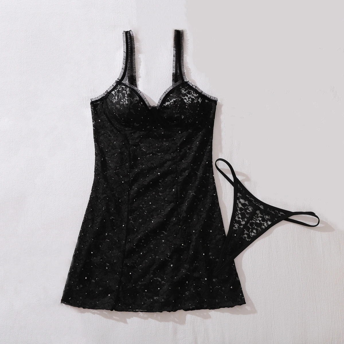Fashion Studded Decorated Floral Lace Exotic Dresses Women's Black Cutout Sheer Shaping Lingerie Sexy Strapless Nightgown Thong
Fashion Studded Decorated Floral Lace Exotic Dresses Women's Black Cutout Sheer Shaping Lingerie Sexy Strapless Nightgown Thong