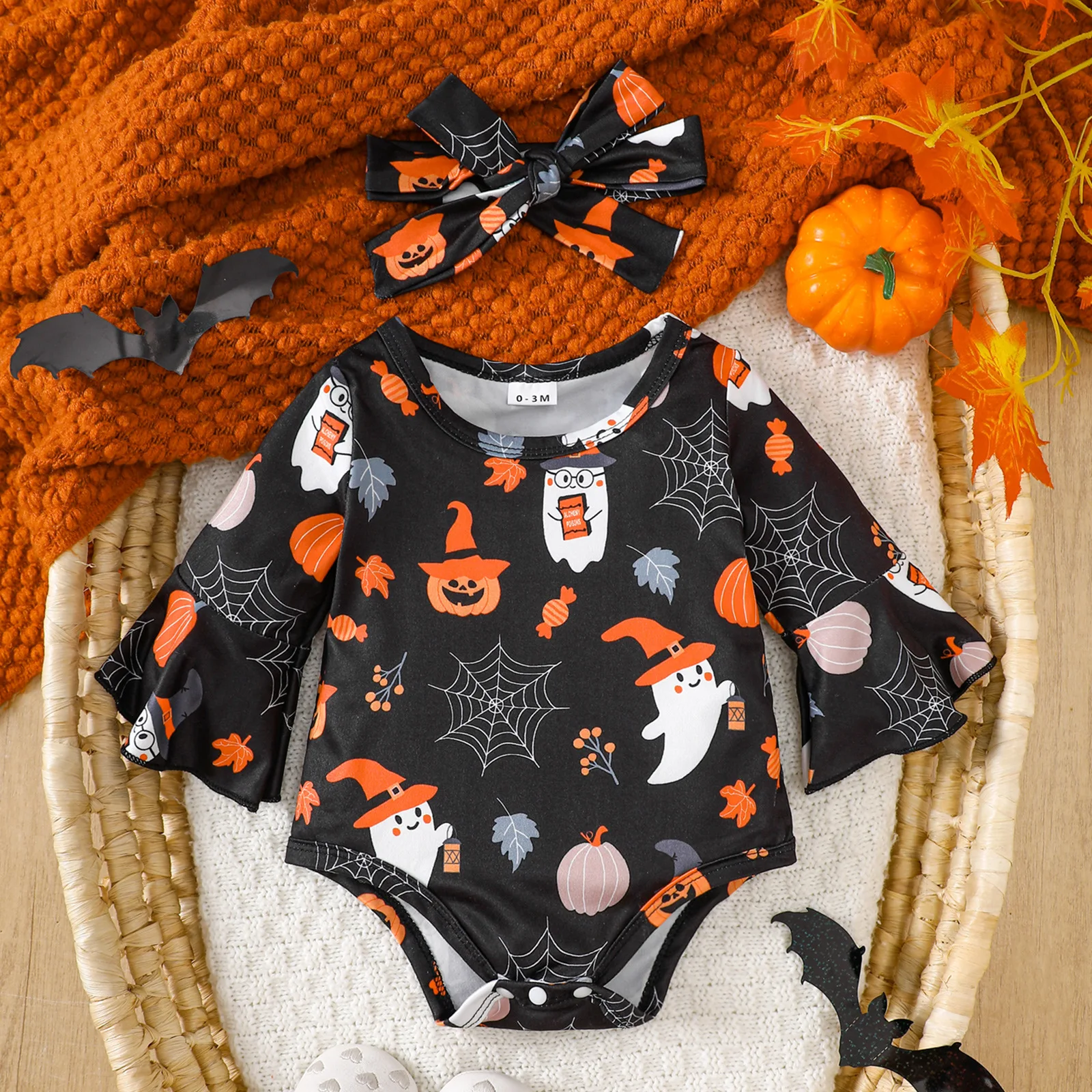 Kawaii Halloween Baby Clothing Autumn Newborn Girls Clothes Holiday Print Flared Long Sleeve Triangle Romper Headband Bodysuits
Kawaii Halloween Baby Clothing Autumn Newborn Girls Clothes Holiday Print Flared Long Sleeve Triangle Romper Headband Bodysuits