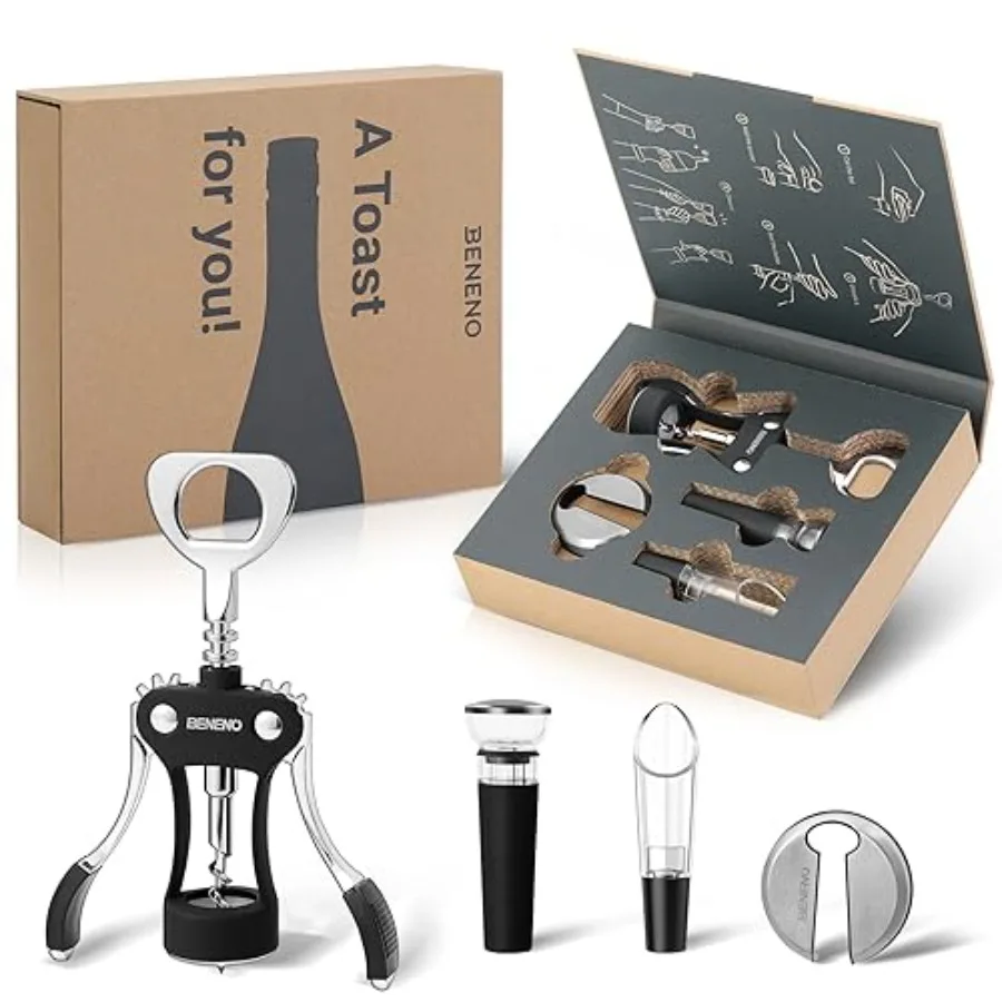 Multifunctional Wine Bottle Opener Gift Wing Corkscrew, Foil Cutter, Vacuum Stopper and Aerator Pourer, Perfect for Wine Lovers
Multifunctional Wine Bottle Opener Gift Wing Corkscrew, Foil Cutter, Vacuum Stopper and Aerator Pourer, Perfect for Wine Lovers