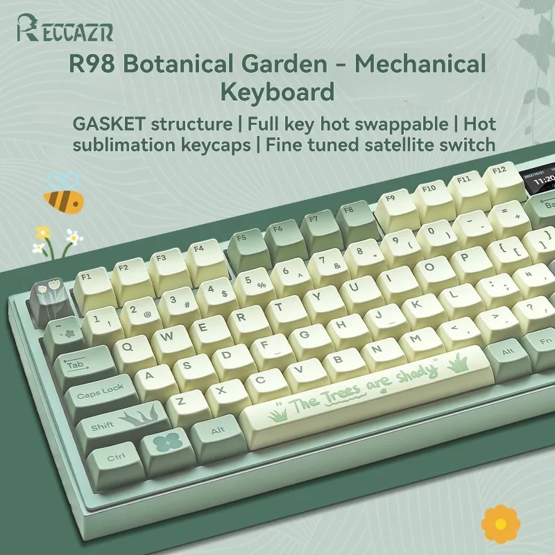 R98 Botanical Garden Keyboard Customized Tri-mode RGB Hot Swappble Gasket Structure Ergonomic E-sports Game Mechanical Keyboard
R98 Botanical Garden Keyboard Customized Tri-mode RGB Hot Swappble Gasket Structure Ergonomic E-sports Game Mechanical Keyboard