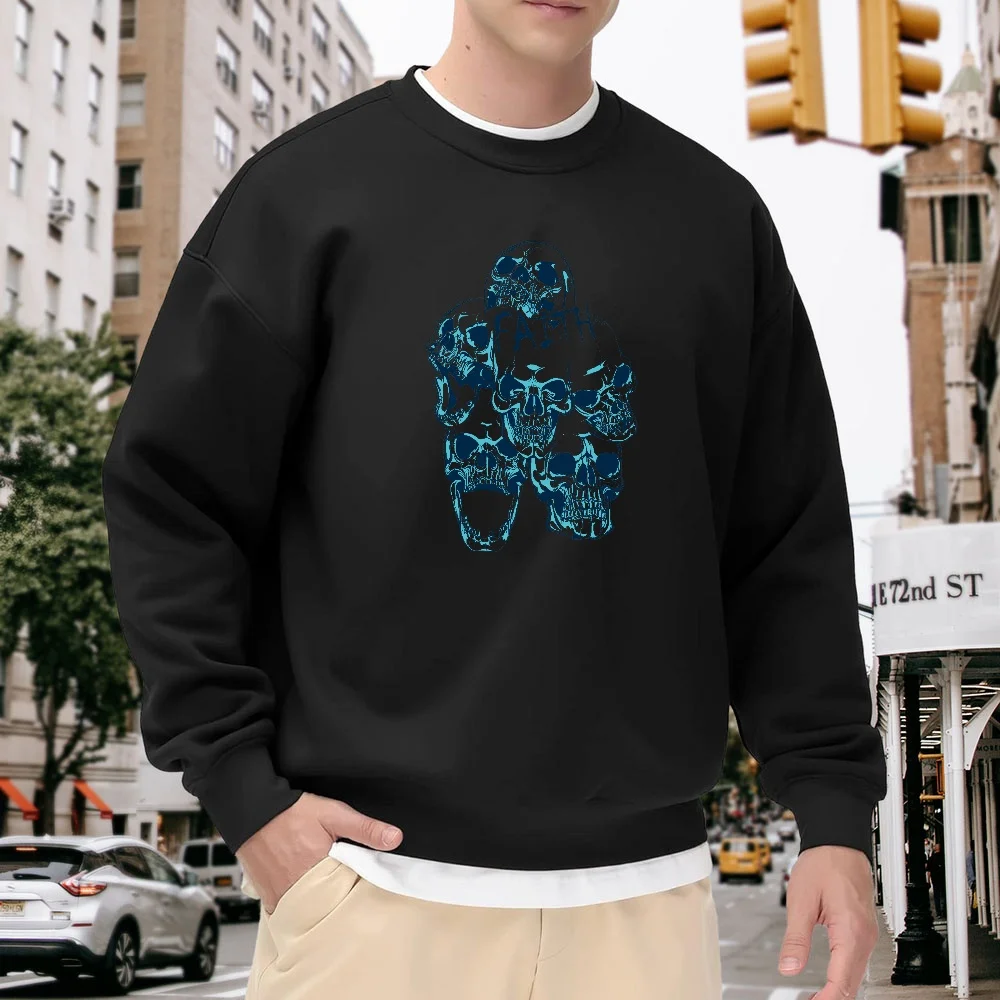 Men's Black Crew Neck Loose Sweatshirt, Trendy Skull Print Casual Top, Street Style Versatile Pullover, Comfortable and Breathable for Everyday Wear
Men's Black Crew Neck Loose Sweatshirt, Trendy Skull Print Casual Top, Street Style Versatile Pullover, Comfortable and Breathable for Everyday Wear