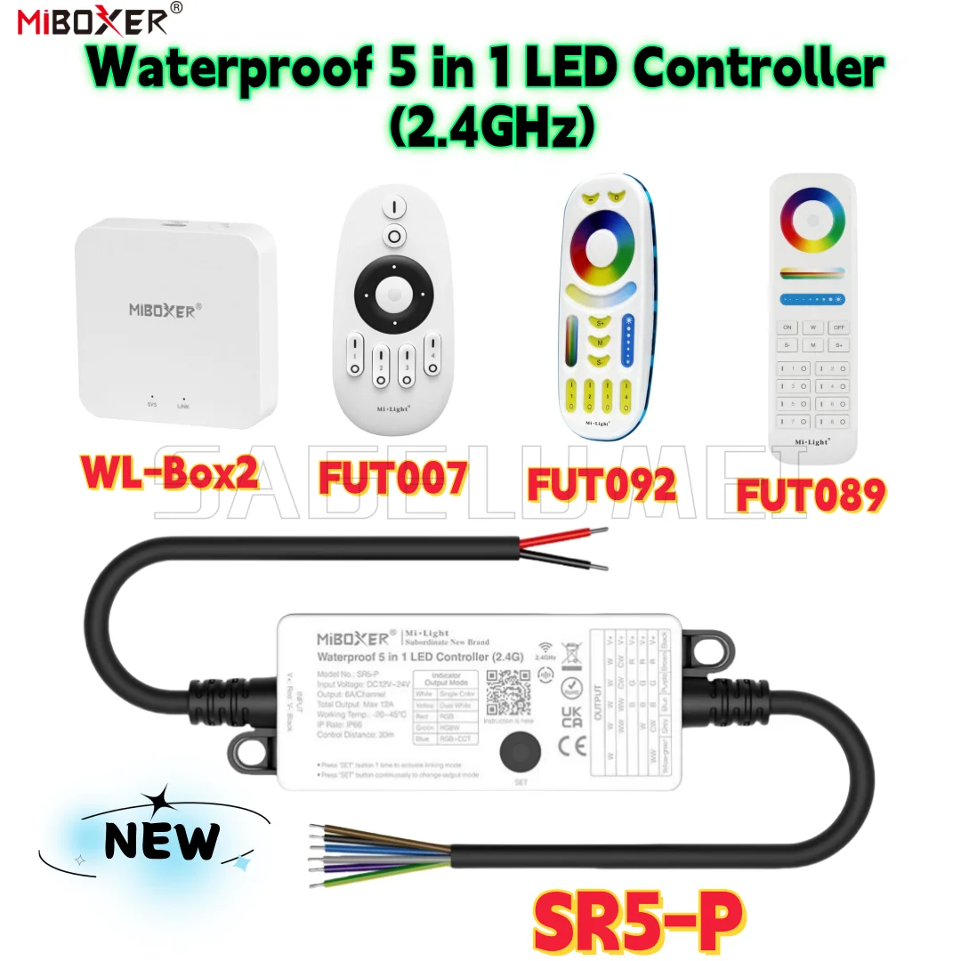 Miboxer Waterproof 5 in 1 LED Controller SR5-P For Dimmer CCT RGB RGBW RGBCCT LED Strip 2.4G RF Remote Control WiFi Tuya APP
Miboxer Waterproof 5 in 1 LED Controller SR5-P For Dimmer CCT RGB RGBW RGBCCT LED Strip 2.4G RF Remote Control WiFi Tuya APP