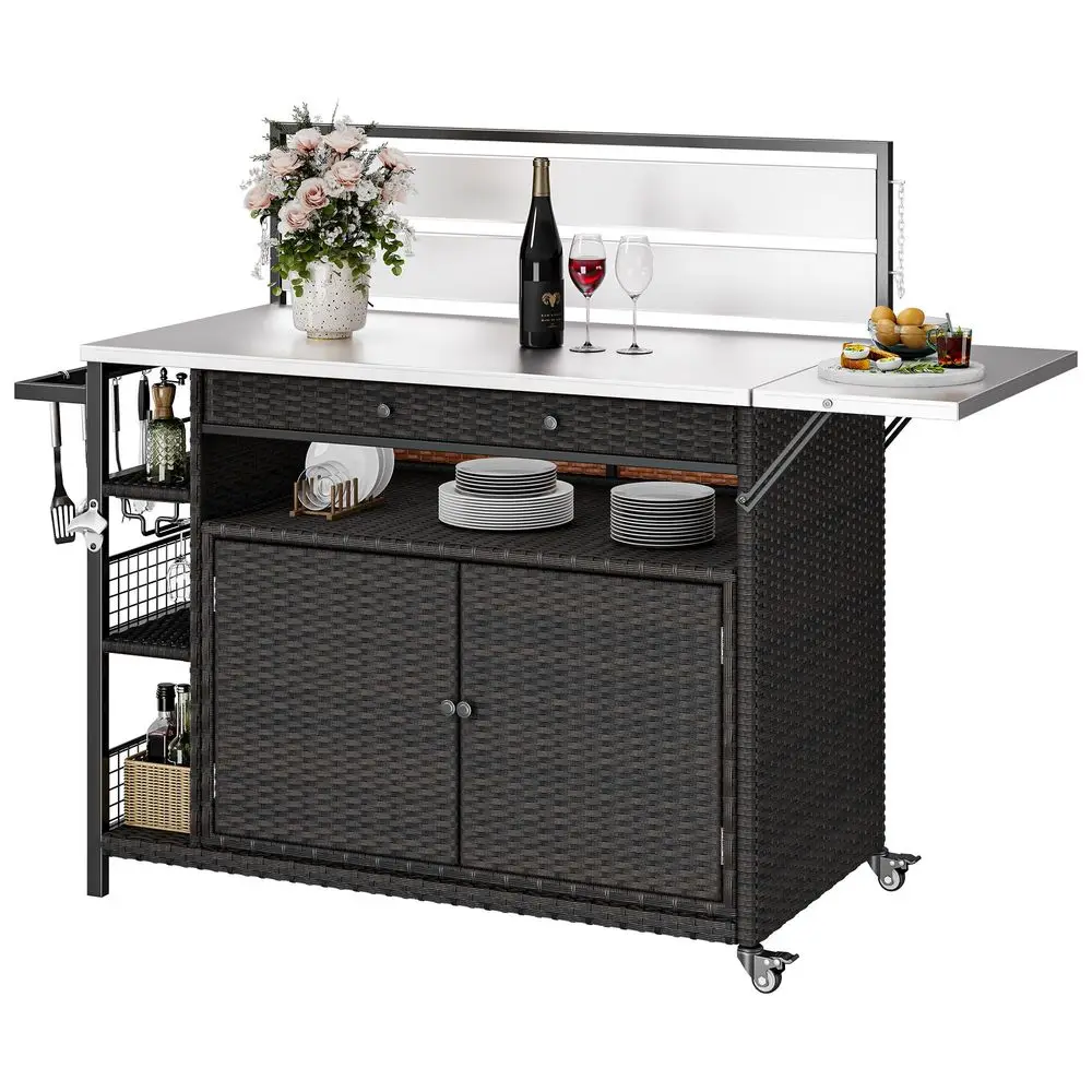 XL Outdoor Bar Table amp Storage Cabinet, Wheels and Stainless Steel Extended Table Top, Patio Bar Table with Side Handle for P
XL Outdoor Bar Table amp Storage Cabinet, Wheels and Stainless Steel Extended Table Top, Patio Bar Table with Side Handle for P