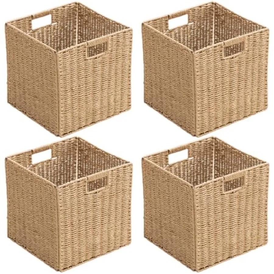 Handwoven Paper Woven Cube Basket Organizer with Handles set of 4 Foldable Storage baskets for Bedroom Living Room Cubby Storag
Handwoven Paper Woven Cube Basket Organizer with Handles set of 4 Foldable Storage baskets for Bedroom Living Room Cubby Storag