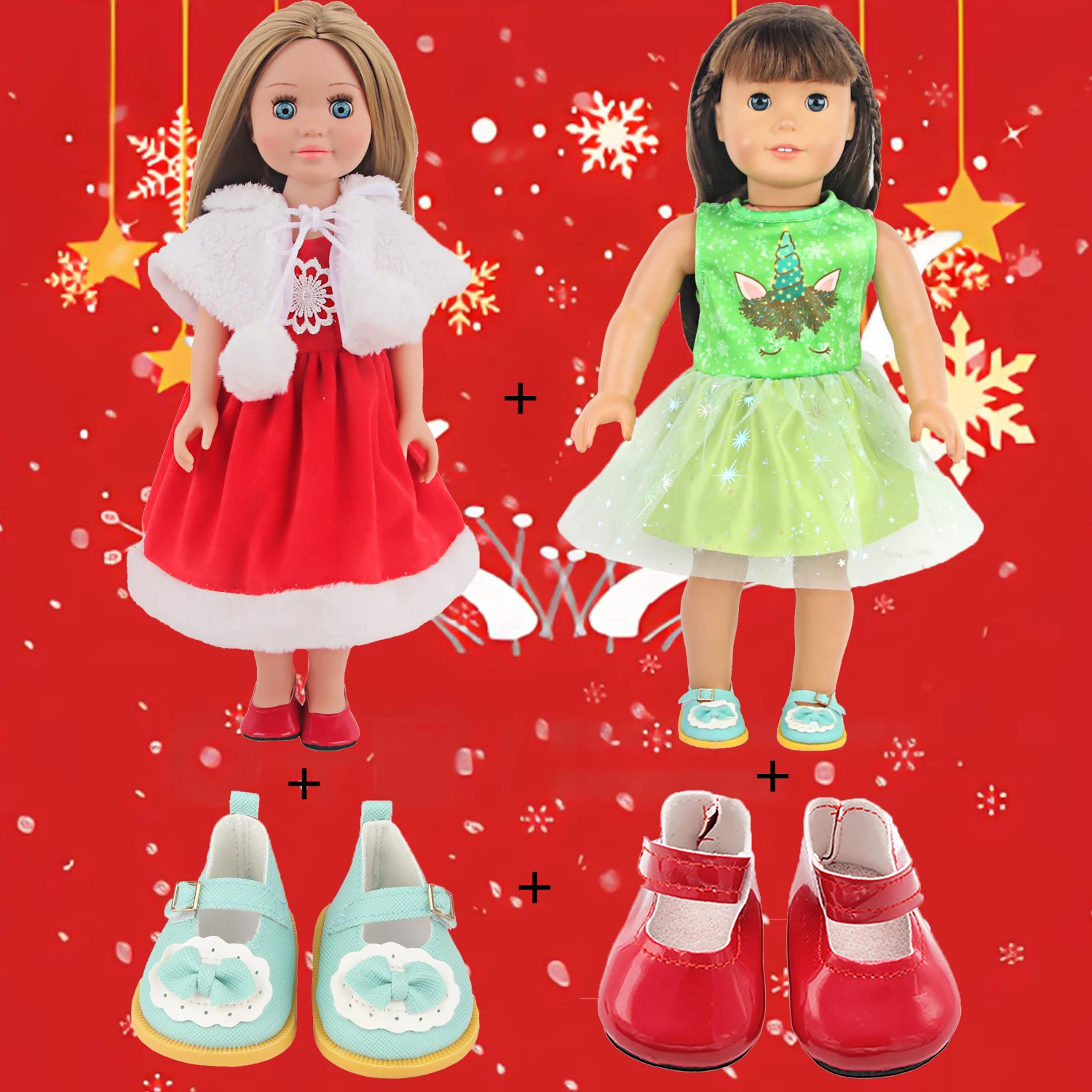 18-дюймовая американская кукла, рождественские костюмы, комплект из 2 платьев + 2 пары обуви, костюм, наряд для новорожденных 43 см, куклы OG Girl
18-дюймовая американская кукла, рождественские костюмы, комплект из 2 платьев + 2 пары обуви, костюм, наряд для новорожденных 43 см, куклы OG Girl