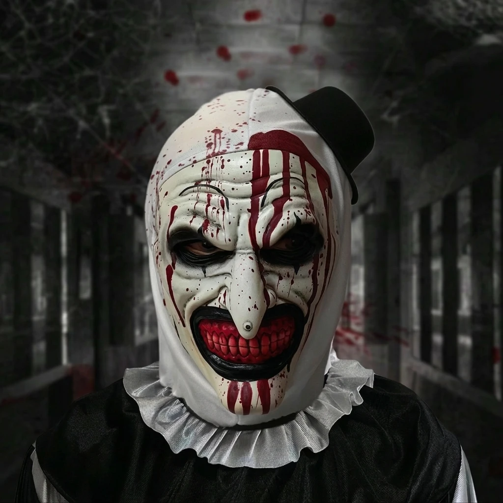 Scary Bloody Latex Full Head Mask Soft Silicone Realistic Skin Halloween Party Cosplay Stage Show Sharp Teeth Blood Painting Design White Face Black Eye Makeup Look Style Mini Top Hat Ruffled Collar For Men Fans Roleplay Players Holiday Costume Gift Set
Scary Bloody Latex Full Head Mask Soft Silicone Realistic Skin Halloween Party Cosplay Stage Show Sharp Teeth Blood Painting Design White Face Black Eye Makeup Look Style Mini Top Hat Ruffled Collar For Men Fans Roleplay Players Holiday Costume Gift Set