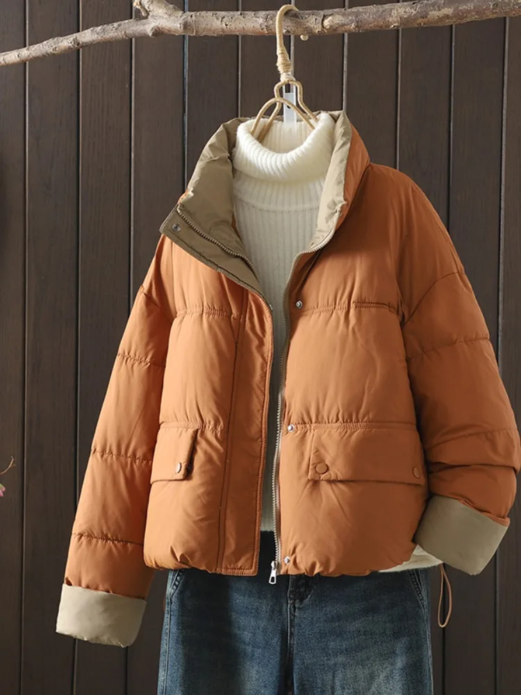 Korean Style Color Block Stand Collar down Cotton Jacket Short Winter Fashion Thickened Bread Style Coat for Small Stature Women
Korean Style Color Block Stand Collar down Cotton Jacket Short Winter Fashion Thickened Bread Style Coat for Small Stature Women