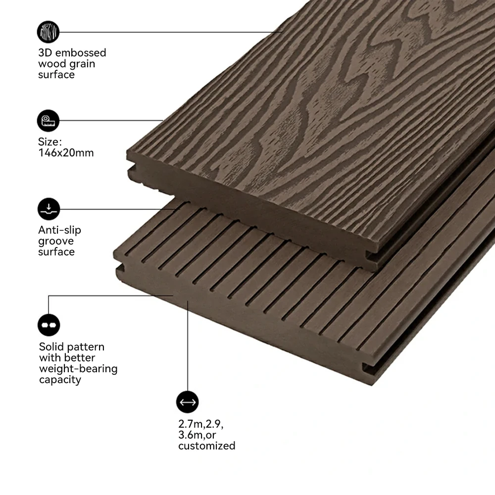 High Quality Composite Decking Board WPC Outdoor Composite Decking Swimming Pool Garden Terrace WPC Outdoor Flooring
High Quality Composite Decking Board WPC Outdoor Composite Decking Swimming Pool Garden Terrace WPC Outdoor Flooring