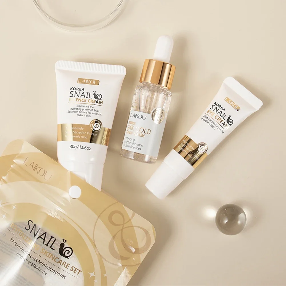 3pcs Snail Facial Skin Care Set Collagen Face Cream Moisturizer 24k Gold Face Serum Eye Circles Eye Cream Skincare Suit
3pcs Snail Facial Skin Care Set Collagen Face Cream Moisturizer 24k Gold Face Serum Eye Circles Eye Cream Skincare Suit