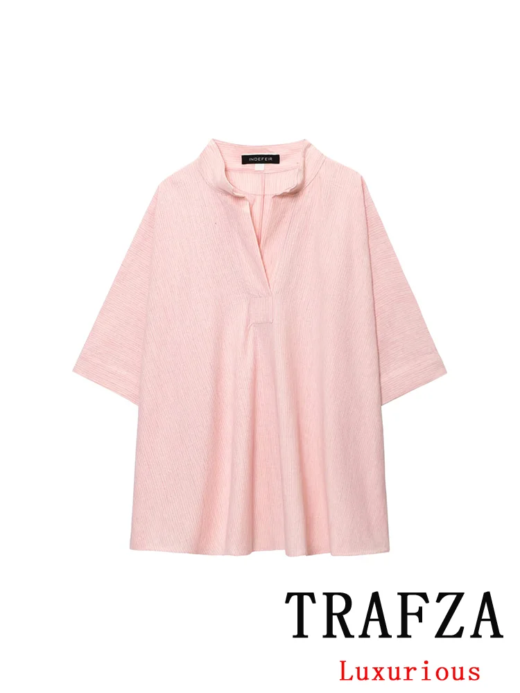 TRAFZA Casual Chic Women Blouse Pink Striped V-Neck Half Sleeve Loose Blouse New Fashion 2025 Summer Oversized Versatile Shirts
TRAFZA Casual Chic Women Blouse Pink Striped V-Neck Half Sleeve Loose Blouse New Fashion 2025 Summer Oversized Versatile Shirts