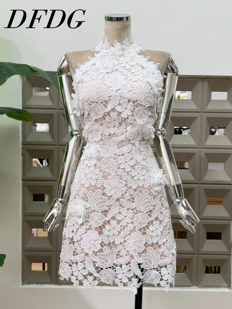 DFDG Women 2026 Spring Summer Halter Neck 3D Lace Mini Dress Sheer Mesh Ruched Waist Elegant Prom Party Cocktail Design Dress
DFDG Women 2026 Spring Summer Halter Neck 3D Lace Mini Dress Sheer Mesh Ruched Waist Elegant Prom Party Cocktail Design Dress