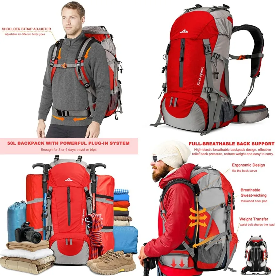 Loowoko 50L Hiking Backpack, Waterproof Camping Essentials Bag with Rain Cover, 45+5 L Lightweight Backpacking Back Pack
Loowoko 50L Hiking Backpack, Waterproof Camping Essentials Bag with Rain Cover, 45+5 L Lightweight Backpacking Back Pack