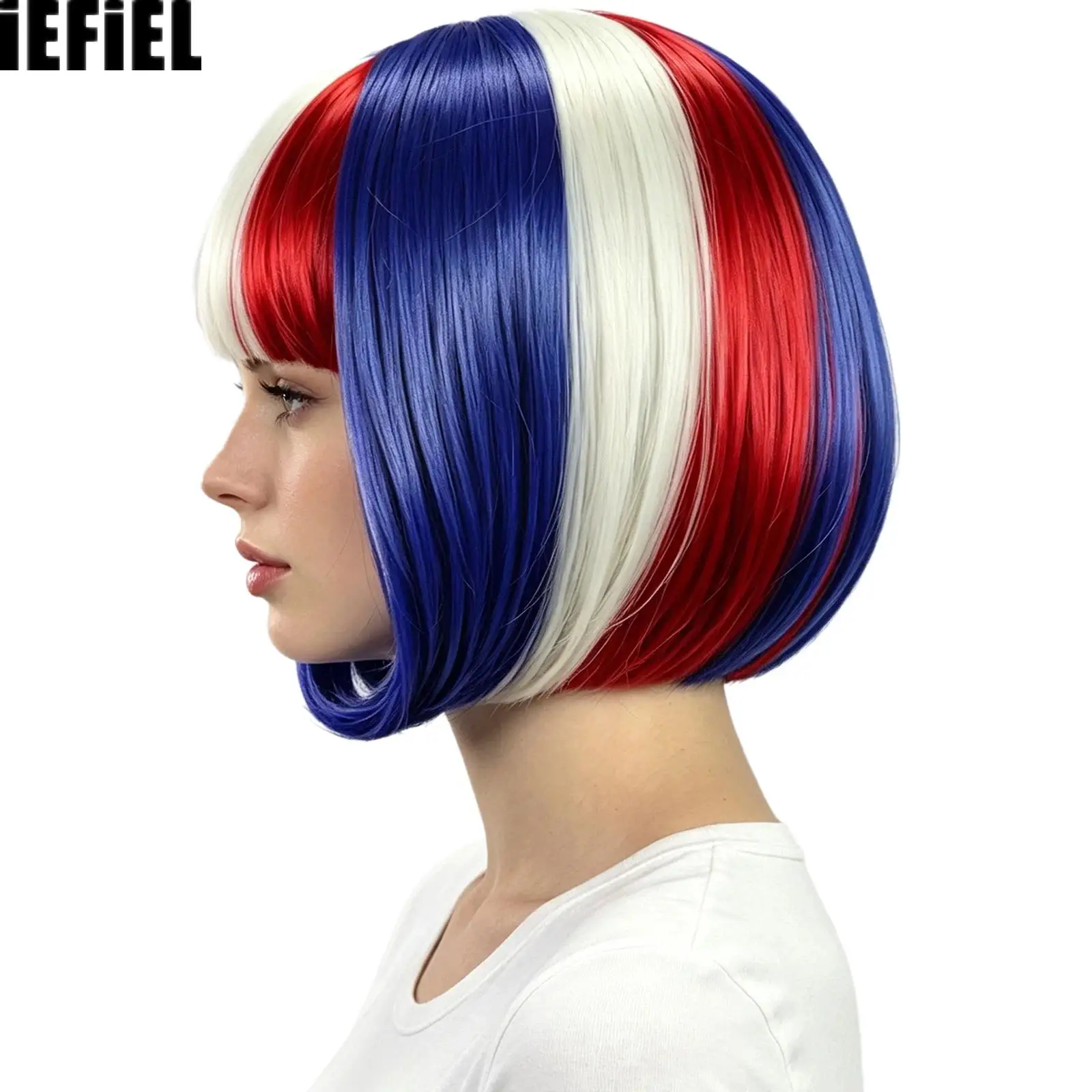 Red White Blue Role Play Neat Bang Bob Wig Short Straight Synthetic Hair for Halloween Cosplay Theme Party Costume Accessory
Red White Blue Role Play Neat Bang Bob Wig Short Straight Synthetic Hair for Halloween Cosplay Theme Party Costume Accessory
