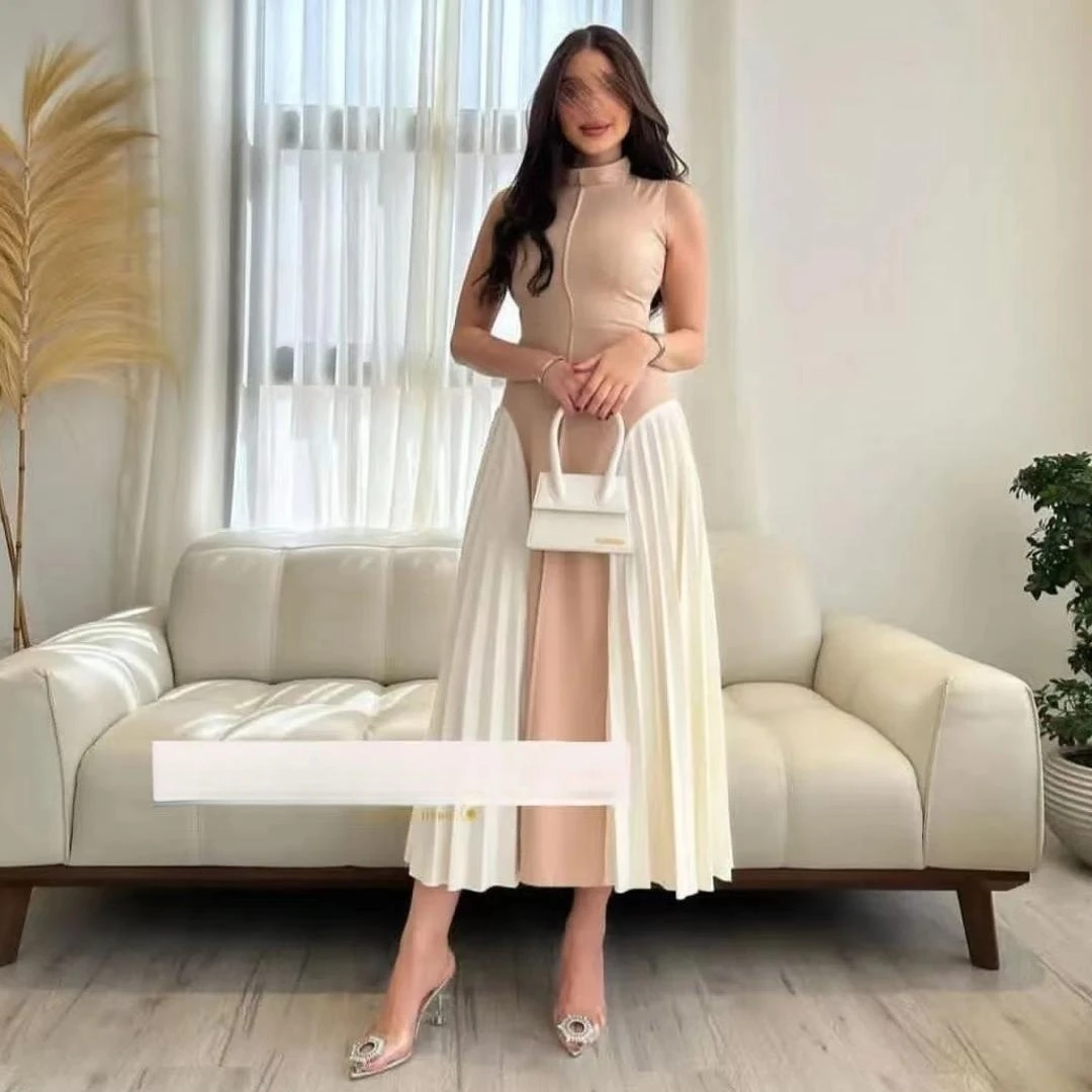 Lovestory Contrast Color Prom Dresses High Collar Sleeveless Homecoming Party Gowns Pleats Tea Length Short Robes Cocktail Dress
Lovestory Contrast Color Prom Dresses High Collar Sleeveless Homecoming Party Gowns Pleats Tea Length Short Robes Cocktail Dress