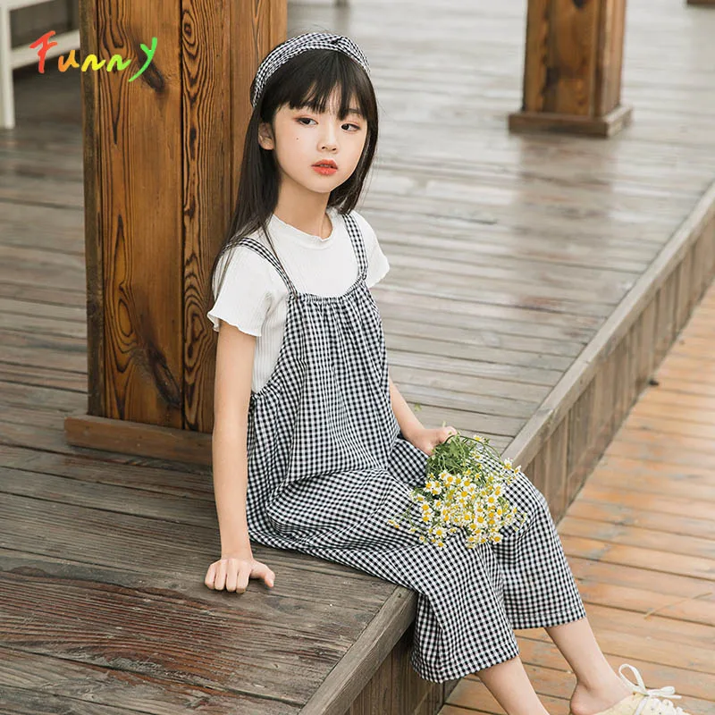 Toddler Girl Clothes White Tops + Loose Black Plaid Overalls Set Two Piece Kids Summer Clothing Casual Girls Boutique Outfits
Toddler Girl Clothes White Tops + Loose Black Plaid Overalls Set Two Piece Kids Summer Clothing Casual Girls Boutique Outfits
