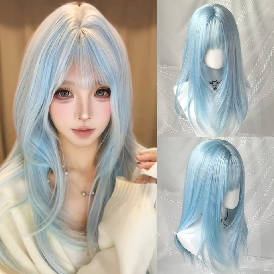 Sky Blue Synthetic Wig with Bangs Long Straight Hair High-Layered Lolita Wigs for Women's Daily Cosplay Wig Heat Resistant
Sky Blue Synthetic Wig with Bangs Long Straight Hair High-Layered Lolita Wigs for Women's Daily Cosplay Wig Heat Resistant