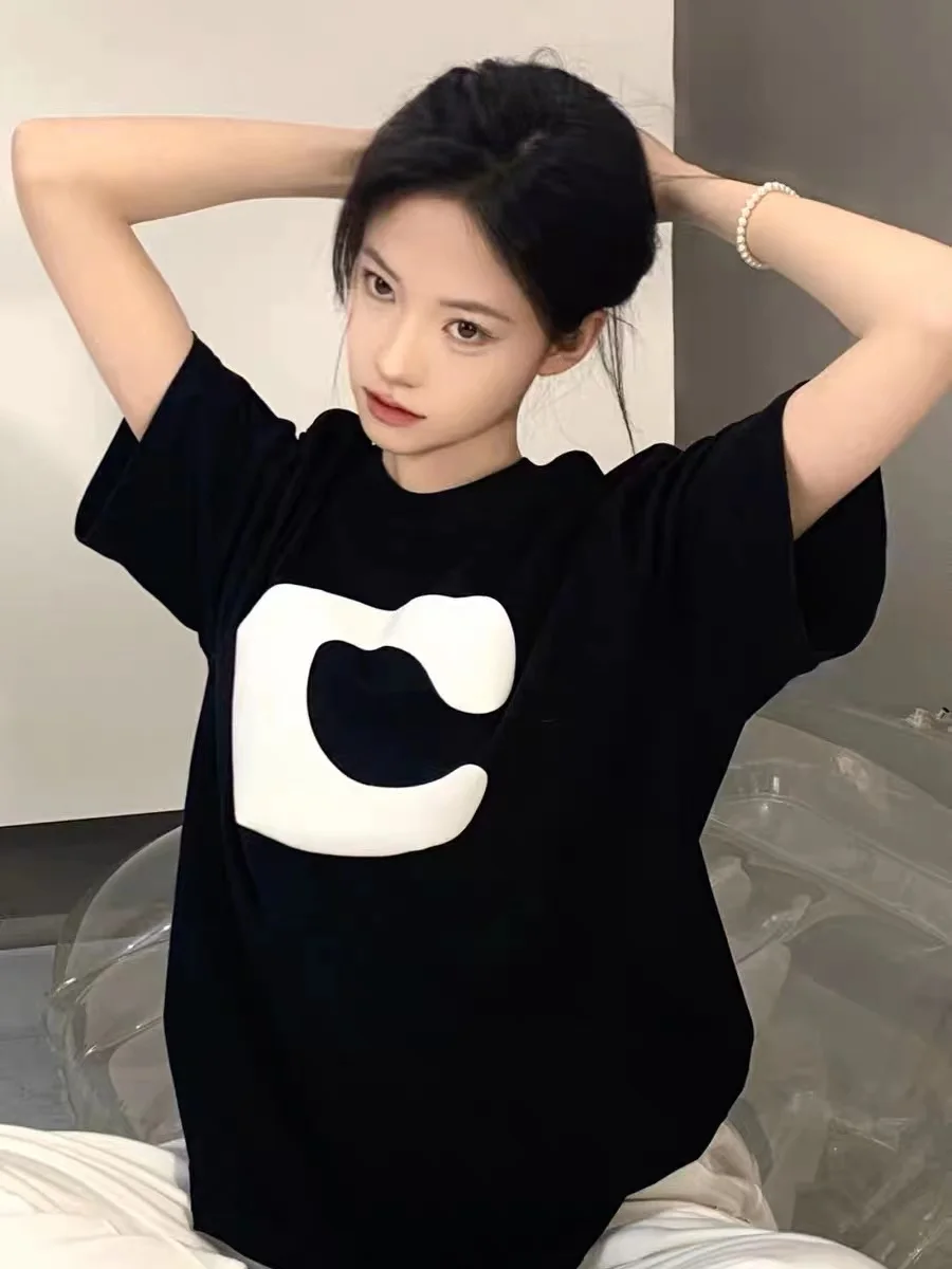 American Black Cotton Short Sleeve T-shirt Women Oversize Summer Loose C Letter Print Half Sleeve Shoulder T-shirt Tide
American Black Cotton Short Sleeve T-shirt Women Oversize Summer Loose C Letter Print Half Sleeve Shoulder T-shirt Tide