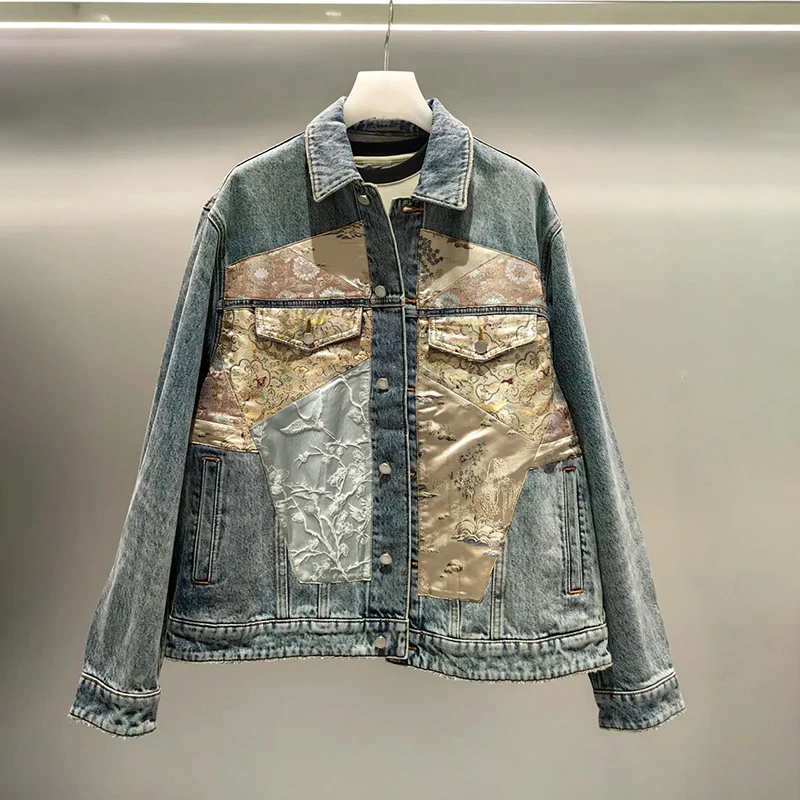 High-End Women's Denim Jaet Faionable Waed Outdated Outerwear Loose Fit Vintage Sle Long Sve Button Closure Coat
High-End Women's Denim Jaet Faionable Waed Outdated Outerwear Loose Fit Vintage Sle Long Sve Button Closure Coat