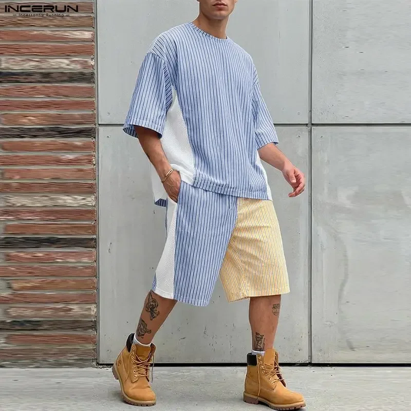 INCERUN Men's Sets Striped Patchwork O-neck Short Sleeve T Shirt Shorts Two Piece Sets Streetwear 2026 Fashion Men Matching Sets
INCERUN Men's Sets Striped Patchwork O-neck Short Sleeve T Shirt Shorts Two Piece Sets Streetwear 2026 Fashion Men Matching Sets