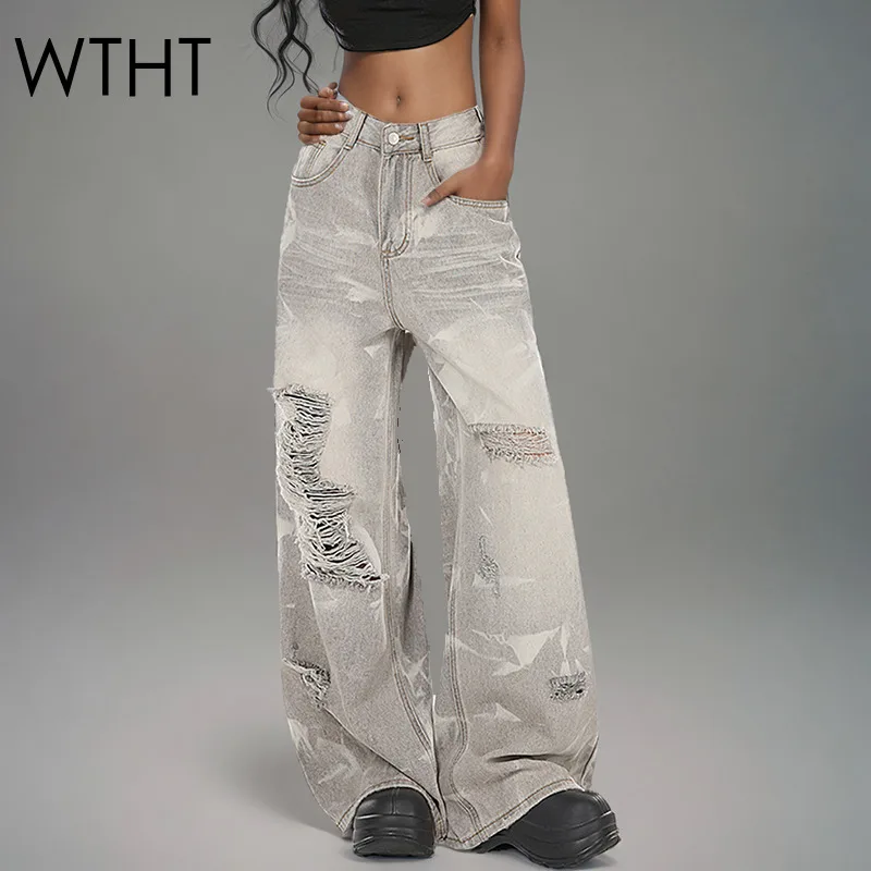 WTHT Fashion New Women's Do Old Wash Hole Straight Jeans 2025 Summer Trendy High Waist Wide Leg Denim Pants Female 1LS2082
WTHT Fashion New Women's Do Old Wash Hole Straight Jeans 2025 Summer Trendy High Waist Wide Leg Denim Pants Female 1LS2082