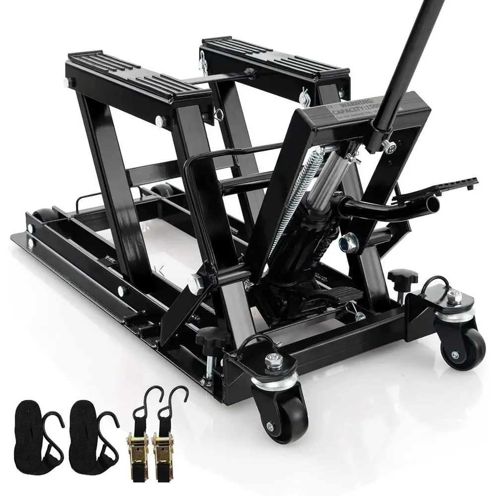 1500 lbs Capacity Hydraulic Scissor Jack for Motorcycles, ATVs, and UTVs with Long Handle and Wheel Kit
1500 lbs Capacity Hydraulic Scissor Jack for Motorcycles, ATVs, and UTVs with Long Handle and Wheel Kit