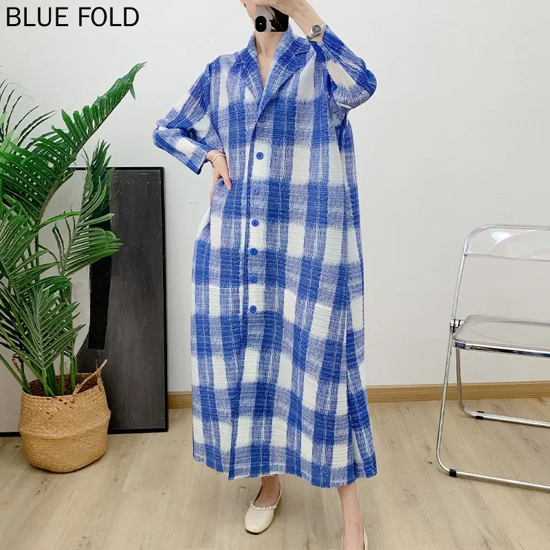 MIYAKE PLEATS Plaid Trench Coat for Women Pleated Dress, Lapel Long Sleeve, Windbreaker, Spring and Summer,
MIYAKE PLEATS Plaid Trench Coat for Women Pleated Dress, Lapel Long Sleeve, Windbreaker, Spring and Summer,