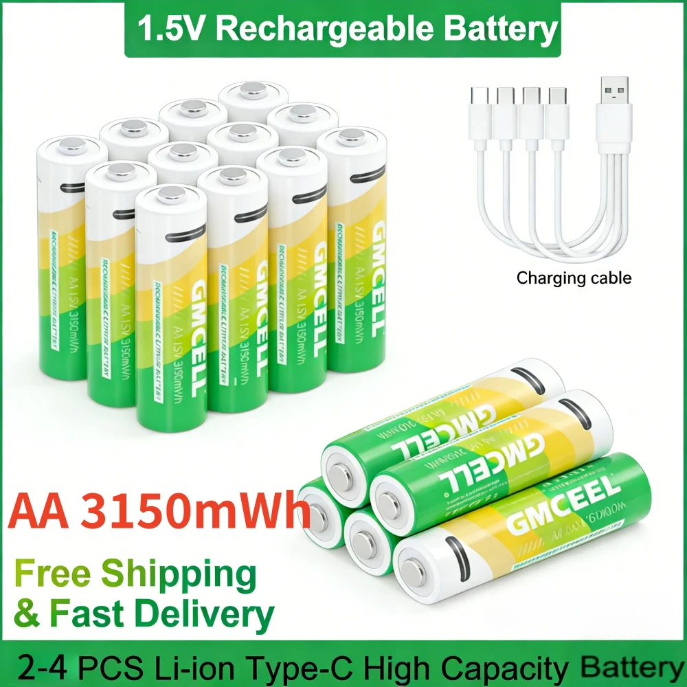 2-4PCS 1.5V AA Rechargeable Alkaline Battery 3150mWh With Type-C Charging Ideal for in Smart Home Devices
2-4PCS 1.5V AA Rechargeable Alkaline Battery 3150mWh With Type-C Charging Ideal for in Smart Home Devices